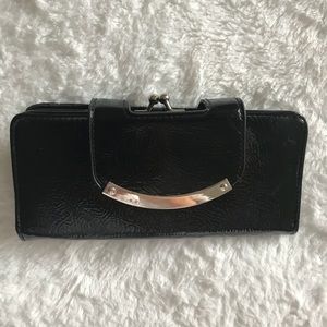 Black Clutch with Wallet and Silver Metal Accent